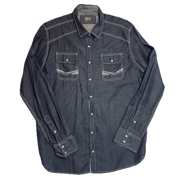 BKE Other - BKE Button Down Mens Large Blue Athletic Fit Chambray Denim Jean Western Rodeo